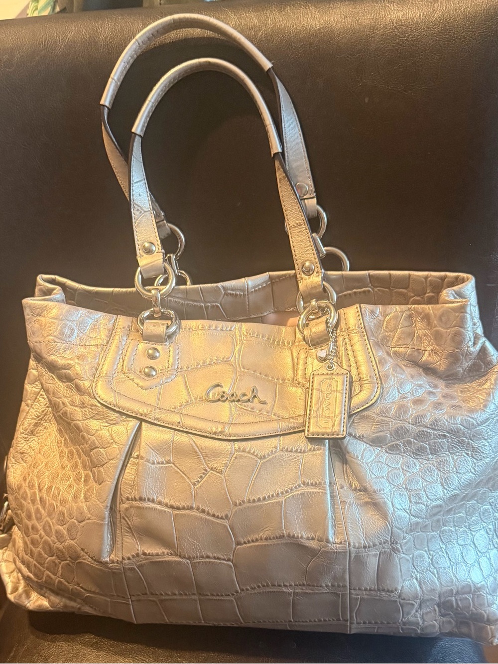 Coach Ashley satchel Metallic Gold Croc-Embossed Leather